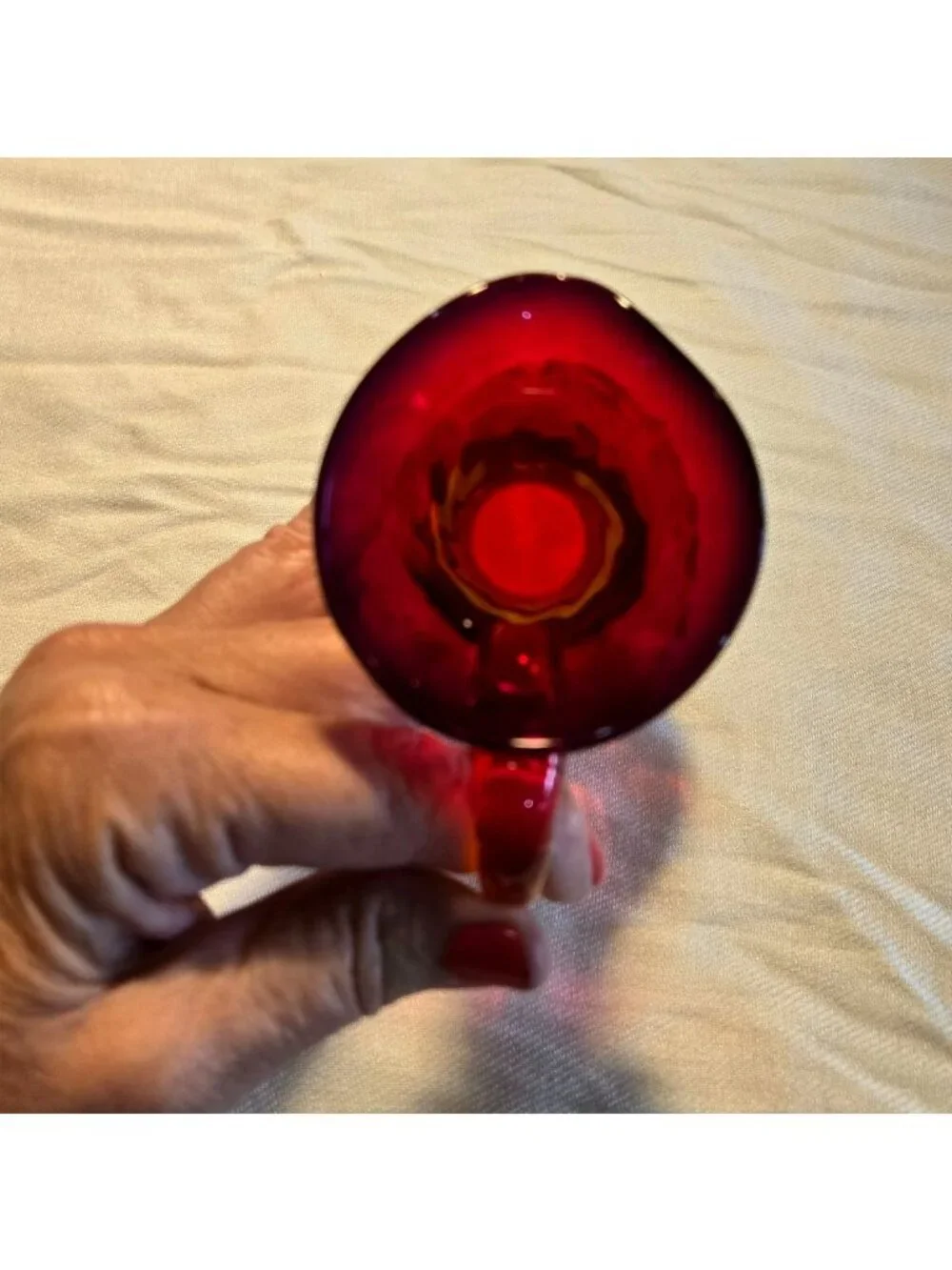 Kanawha Amberina 5” Glass Pitcher Bud Vase Red Yellow Tint Vtg Handcrafted